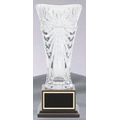 Lead Crystal Vase Award w/ Irregular Rim & Rosewood Base (13")